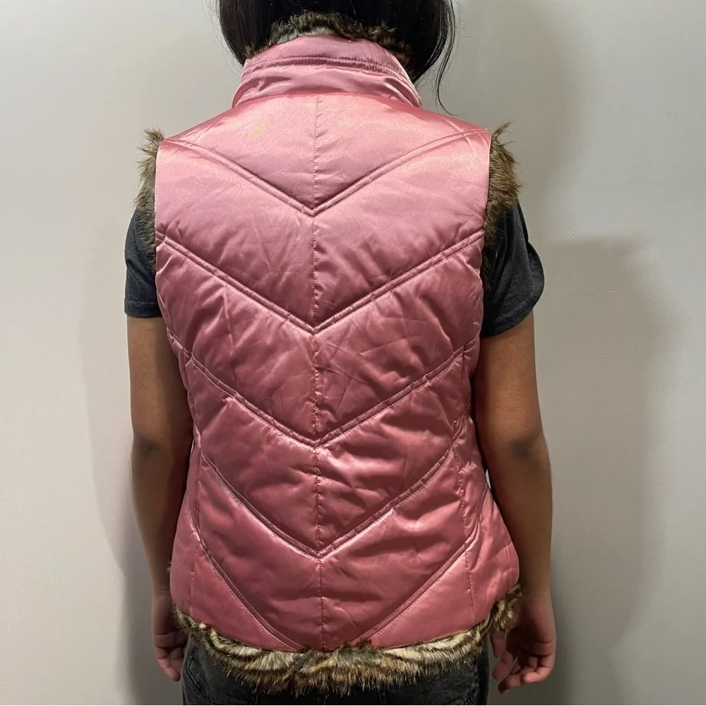 Gap Kids Girls Reversible Vest Metallic Pink Faux Fur Size XL (12)